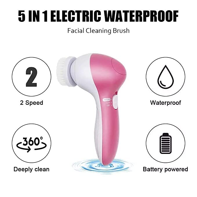 5 in 1 Portable Electric Facial Cleaner Battery Powered Multifunction Massager, Face Massage Machine For Face, Facial Machine, Beauty Massager, Facial Massager For Women.